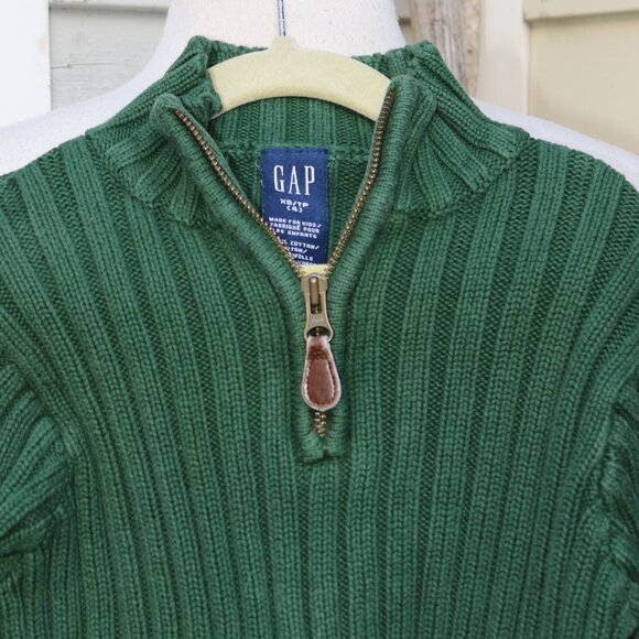 GAP Kids Green Wide Ribbed 1/4 Zip Cotton Sweater Sz 4 - Picture 2 of 4